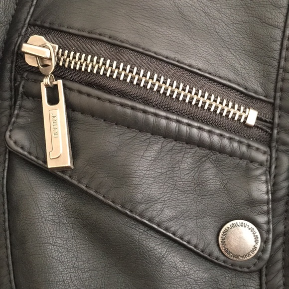 JOUJOU Women’s Jacket L Black Leather like Gorgeous Zipper Buttons Pockets NEW - Picture 6 of 11